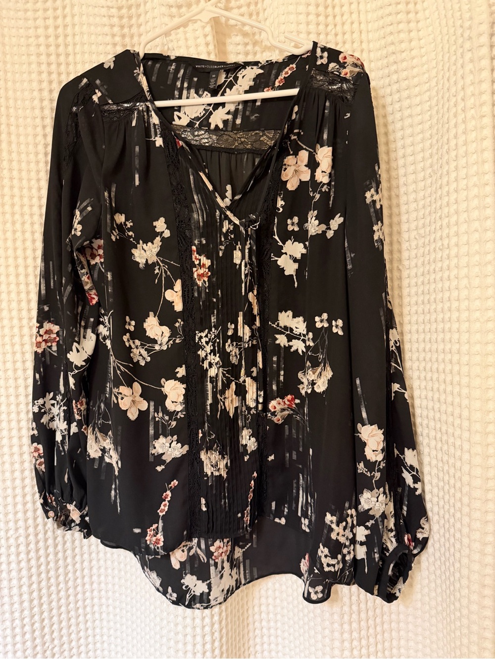 White House Black Market Black Floral Peasant Blouse